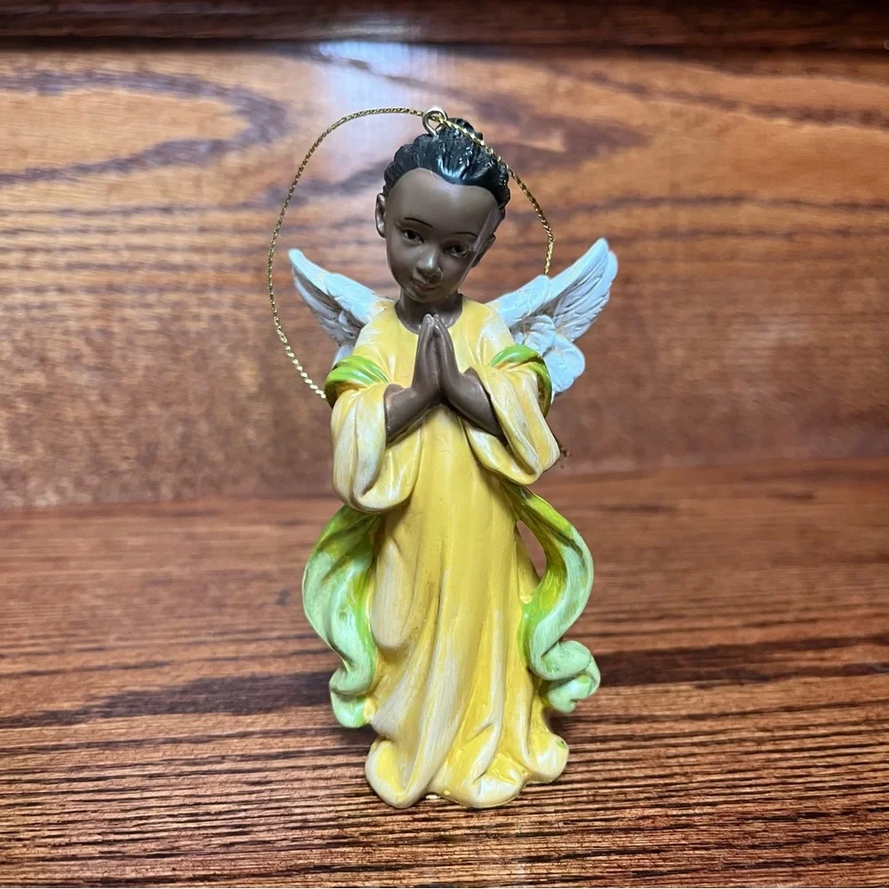 African American Girl Praying Hands Angel Holiday Christmas Tree Ornament
